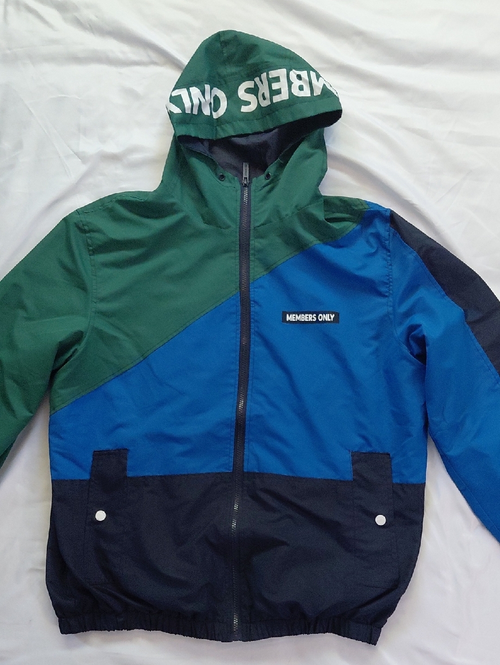 Members Only Colorblock Black Blue Green Windbreaker Jacket Men's L